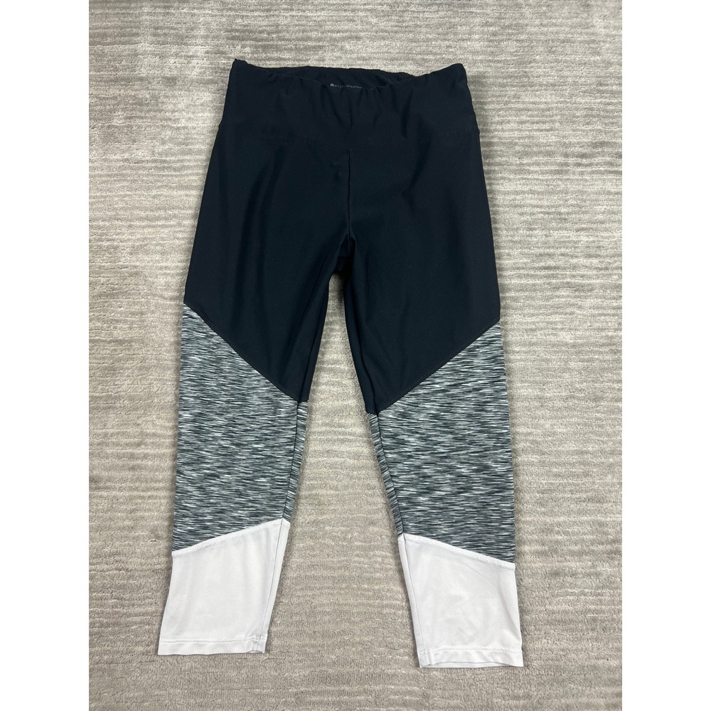 Bally Total Fitness Leggings Womens L Black Colorblock Cropped Mesh Activewear